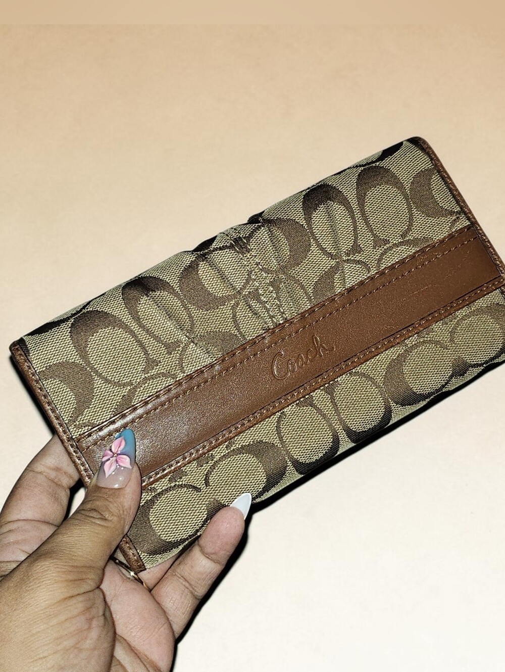 Coach Signature Canvas Continental Wallet in Brown/ Tan